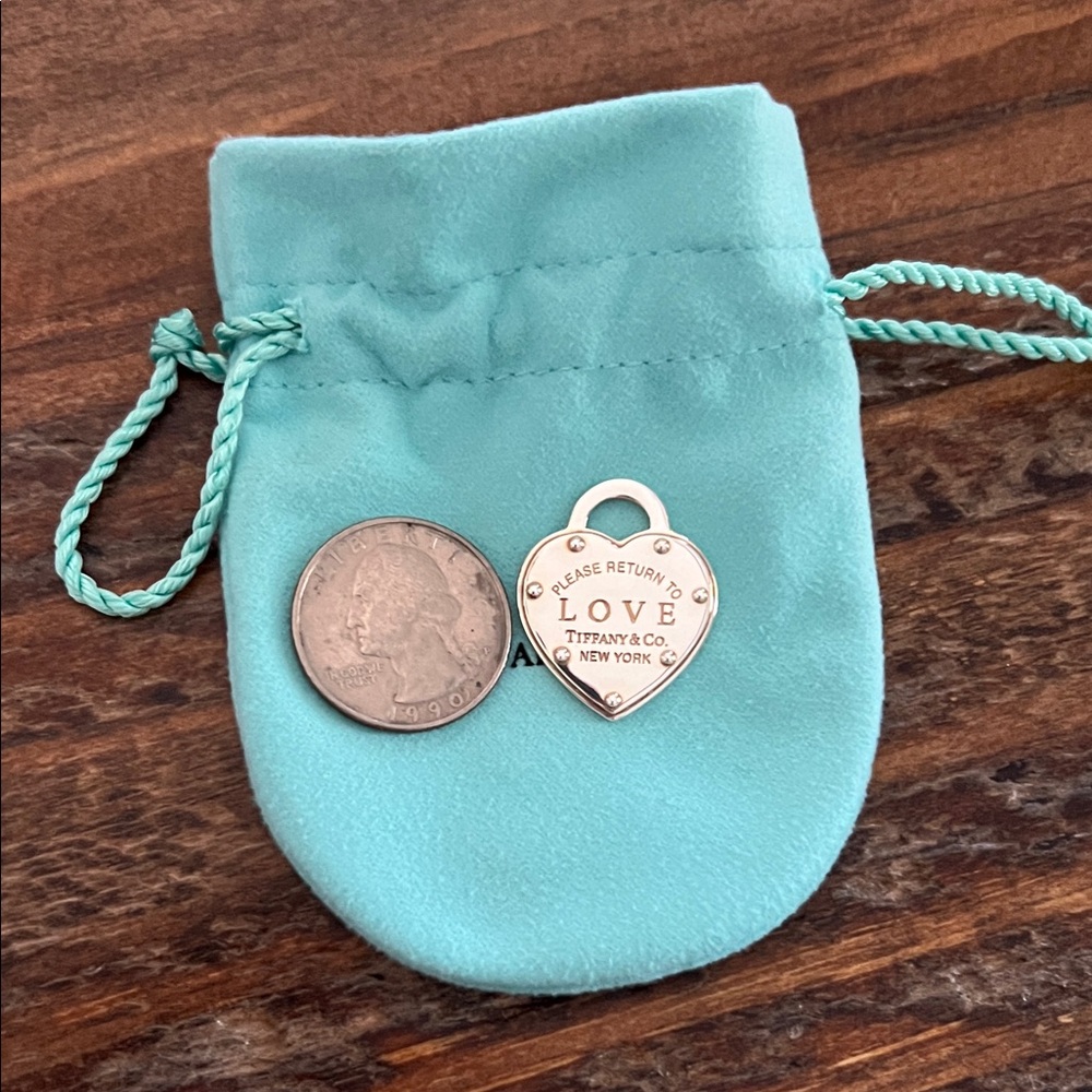 Tiffany & Co. Silver Heart Tag with Turquoise Pouch